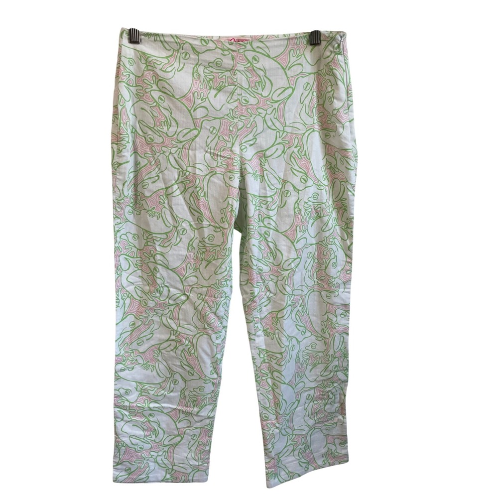 VTG Lilly Pulitzer Cropped Pants Resort Fit Colorful Frog Size 10 Preppy 90's